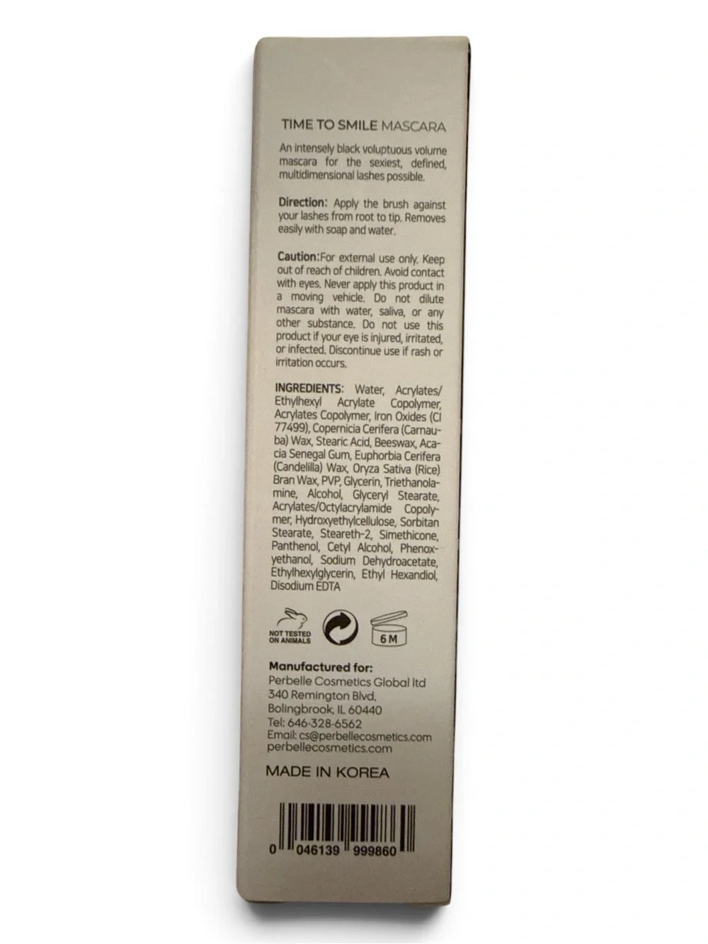PERBELLE Time to Smile Mascara - Intense Black. NEW
